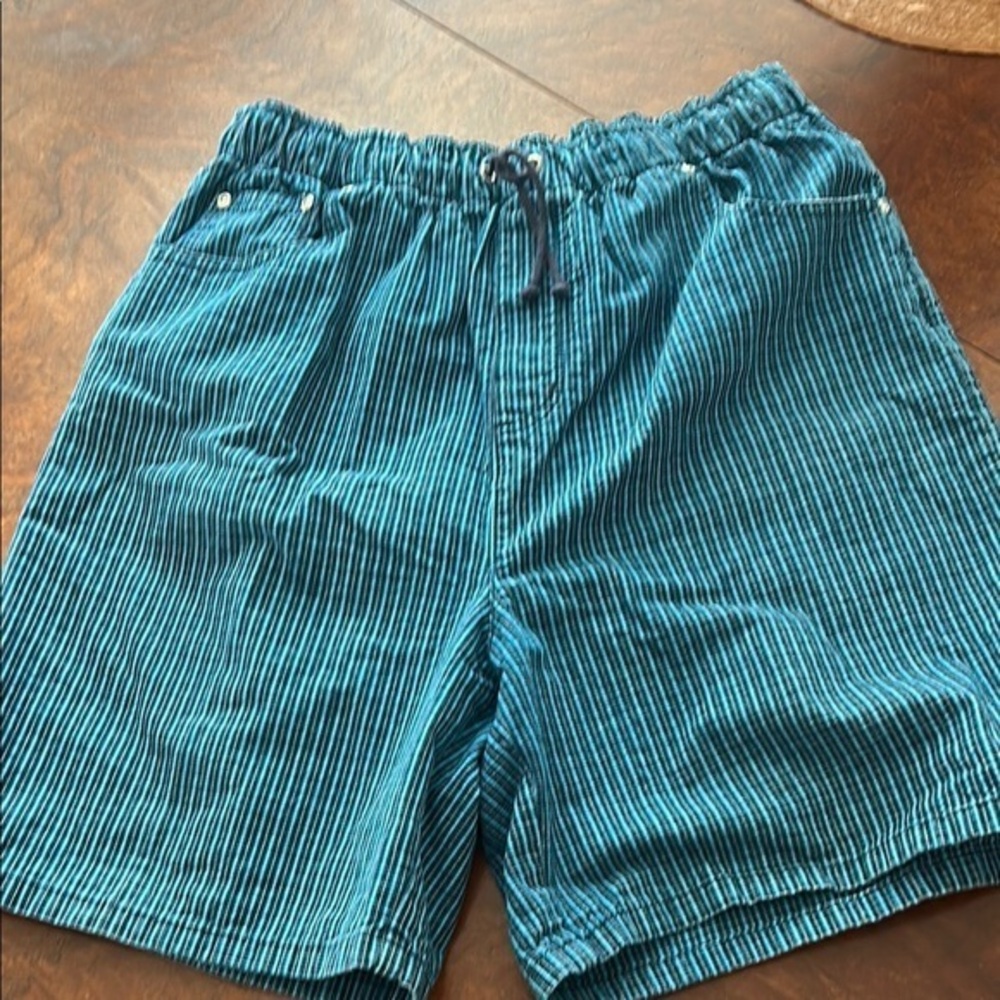 Bobbie Brooks Teal Striped High Waist Women's Shorts